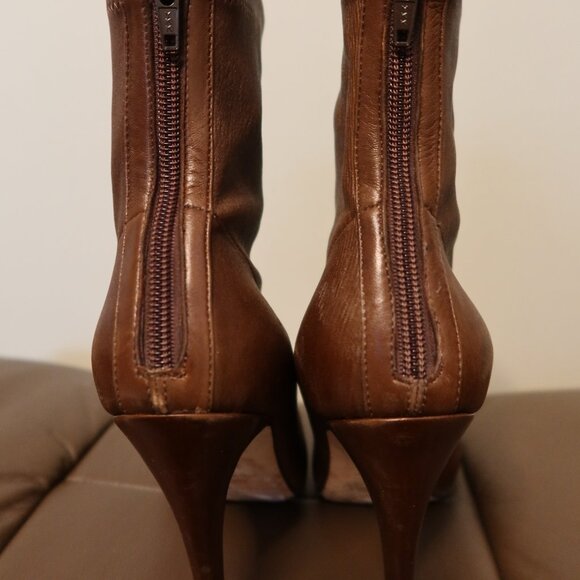 $880 Brian Atwood Angie 120 stiletto boots brown leather Made in Italy size 37 - Picture 8 of 16
